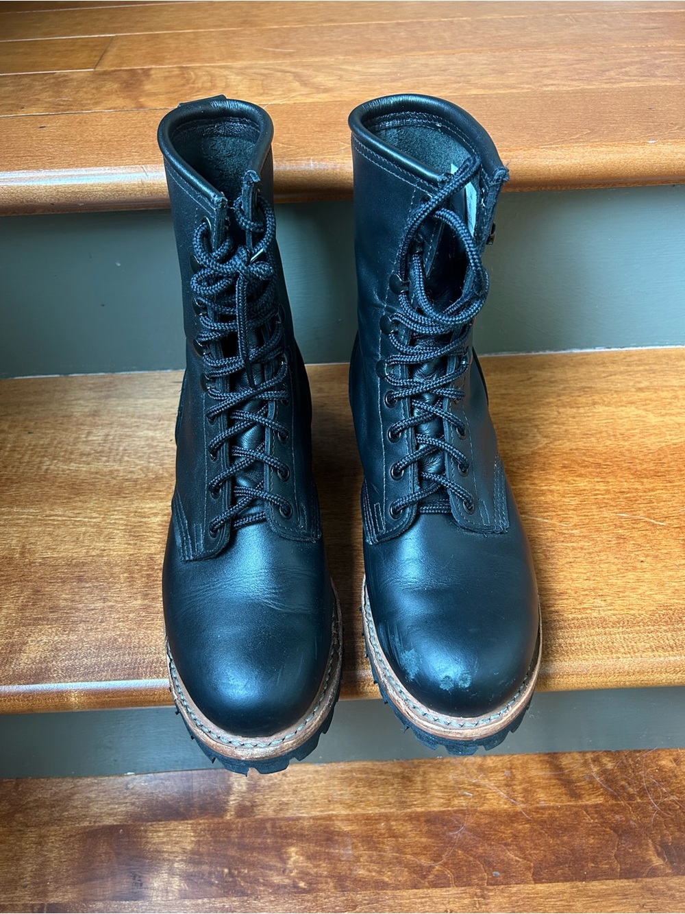 Women's Frye Vibram Black Logger Lace Up Combat Moto Boots Size 10M - Picture 3 of 14
